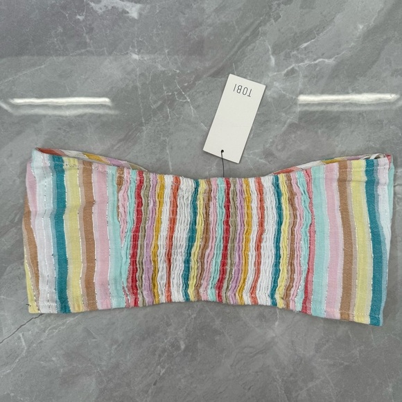 Women’s TOBI I Want It Crop Top Bandeau And Shorts Rainbow Stripe Two Piece Set - Picture 14 of 16